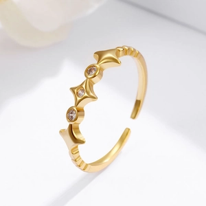 925 Sterling Silver Star Rhinestone Open Ring Irregular Geometric Adjustable Platinum Gold Plated Minimalist Finger Ring Women Jewelry