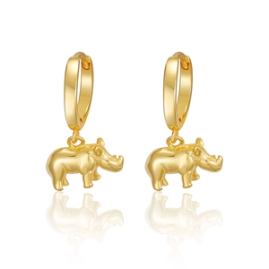 Boucles d'oreilles créoles S925 dorées de luxe avec pendentifs rhinocéros vintage
