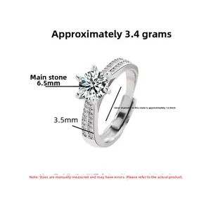 Detail view of adjustable S925 silver ring with 6.5mm round stone and side stones