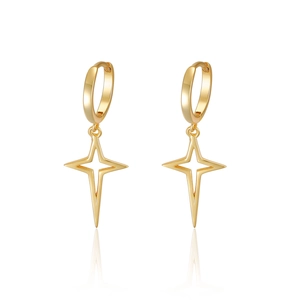 Boucles d'oreilles créoles minimalistes en argent S925 avec pendentif étoile dorée