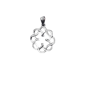 Elegant S925 sterling silver bow knot pendant with geometric Celtic lines on white background