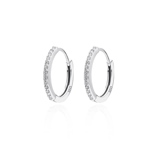 Orecchini a cerchio minimalisti in argento sterling S925 con fila di zirconi lucidi