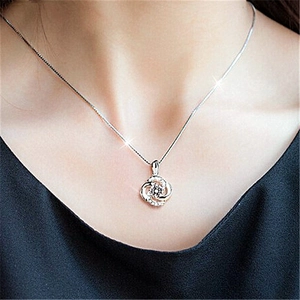 S925 sterling silver four-leaf clover necklace with rotating crystal pendant for women