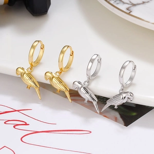 S925 Sterling Silver Parrot Hoop Drop Earrings Realistic Bird Animal Pattern For Women Fashion Everyday Jewelry Accessories