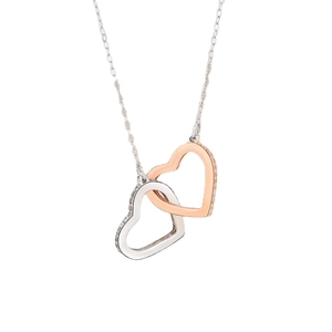 S925 sterling silver interlocking double heart necklace with rose gold and cubic zirconia