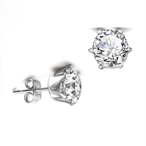Classic S925 sterling silver six-prong crown stud earrings with round brilliant cut stones