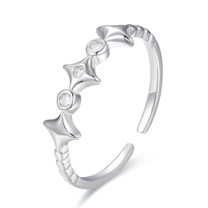 Irregular star S925 sterling silver open ring with sparkling cubic zirconia crystals