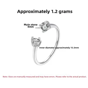 Macro detail of S925 sterling silver ring with 4mm round crystal and adjustable open band