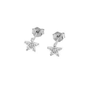 Classic S925 sterling silver star stud earrings with clear sparkling zircon stones