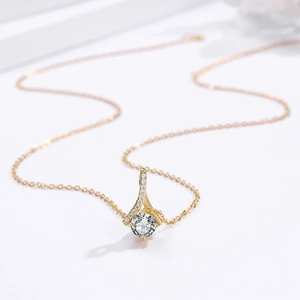 Élégant collier en argent S925 plaqué or 18K avec pendentif en zircon serti pour femme