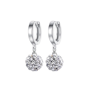 S925 sterling silver drop earrings with pavé set white crystal ball pendants