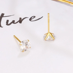 Minimalist S925 sterling silver gold plated round zircon stud earrings for women
