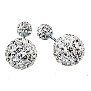 925 Sterling Silver Double Bead Stud Earrings For Women Shamballa Style Rhinestone Ball Earrings Minimalist Jewelry