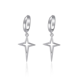 S925 sterling silver hoop earrings with hollow star charms on white background