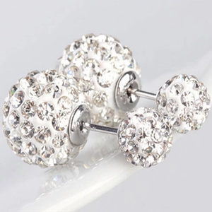 Elegant 925 sterling silver Shamballa double ball stud earrings with sparkling white crystals