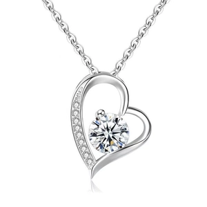 925 Sterling Silver Heart Pendant Necklace For Women Elegant Purple White Rhinestone Inlaid Romantic Fashion Jewelry Neck饰 Gift