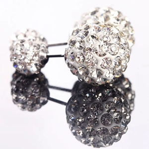 Sparkling 925 sterling silver shamballa double stud earrings with white crystal beads
