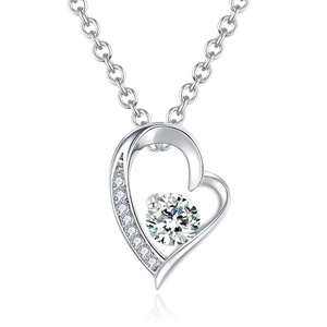 Elegant S925 silver heart pendant necklace featuring a central purple zircon and small diamonds
