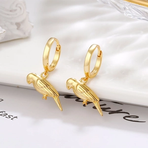 Exquisite golden parrot hoop drop earrings featuring detailed bird wings and feathers