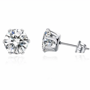 Boucles d'oreilles couronne en argent 925 avec zircons ronds et serti à six griffes