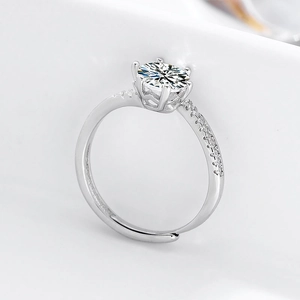 Classic S925 sterling silver 6-prong moissanite ring with adjustable open band for women