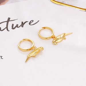 S925 sterling silver gold plated parrot drop hoop earrings for women with detailed texture