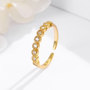 925 Sterling Silver Zirconia Inlaid Adjustable Open Ring Platinum Gold Plated Minimalist Geometric Jewelry For Women Gift