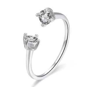 Minimalist S925 sterling silver open ring with dual round zircon stones in 4-prong setting