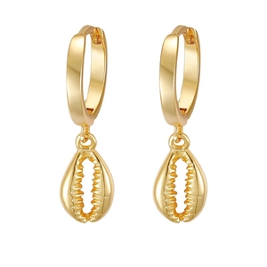 Luxurious S925 sterling silver gold drop earrings with textured shell pendants on white background