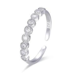 Minimalist S925 sterling silver open ring with asymmetrical water drop design and zircons
