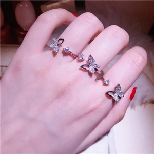 Verstellbares S925 Silber Schmetterlingsring-Set mit Mikropave-Zirkonia-Akzenten