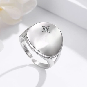 Minimalist S925 sterling silver open ring with a star-set zircon and polished finish