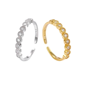 Adjustable S925 sterling silver minimalist rings with cubic zirconia inlay in gold and silver