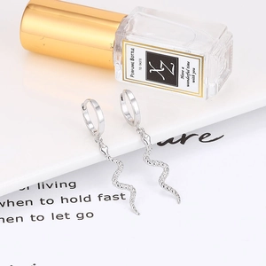 Elegant 925 sterling silver snake drop hoop earrings with polished finish design