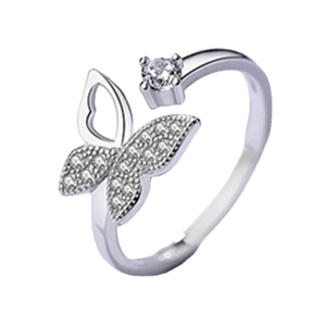 Eleganter 925 Sterlingsilber Schmetterling Offener Ring Für Damen Herz Eingelegt Zirkonia Verstellbar Verlobung Schmuck
