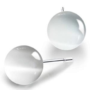 Elegant S925 sterling silver stud earrings with natural white cat eye stone spheres