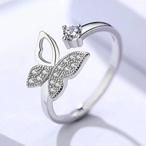 Funkelnder S925 Silber Schmetterlingsring mit Zirkonia-Besatz und offenem Design