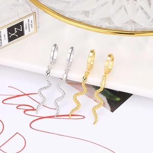 S925 sterling silver snake drop hoop earrings in gold and silver finish for women