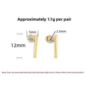 Detailed technical diagram showing 12mm length and 5mm width of zircon stud earrings