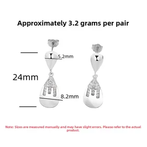 Detail view of S925 sterling silver teardrop earrings with dimensions of 24mm by 8.2mm