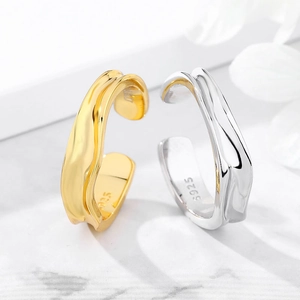 S925 Sterling Silver Minimalist Irregular Wave Ring For Women Adjustable Open Ring Hammered Texture Geometric Jewelry