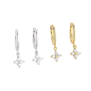 S925 sterling silver hoop earrings with four marquise zircon flower charms in gold and silver