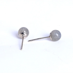 Classic round grey labradorite crystal stud earrings with S925 sterling silver posts