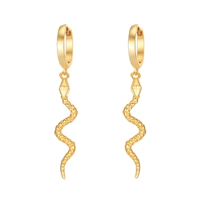 925 sterling silver gold snake hoop earrings featuring textured animal drop pendants