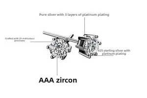 Detailed close-up of 925 sterling silver stud earrings with six-claw AAA zircon settings