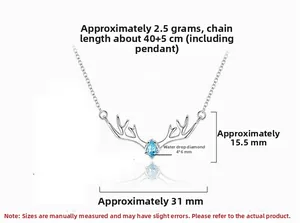 Détails du collier cerf en argent S925 avec pierre bleue et dimensions