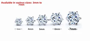 Size comparison of six-prong S925 silver stud earrings ranging from 3mm to 7mm