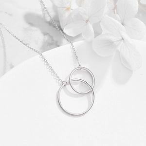 S925 Sterling Silver Double Interlocking Circles Pendant Necklace For Women Simple Glossy Geometric Clavicle Chain Jewelry