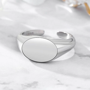 Minimalist 925 Sterling Silver Signet Ring For Women Polished Oval Open Adjustable Mirror Surface Fashion Finger Ring Jewelry