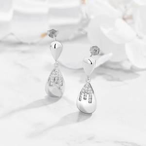 S925 sterling silver drop earrings featuring double water droplet design with zircons